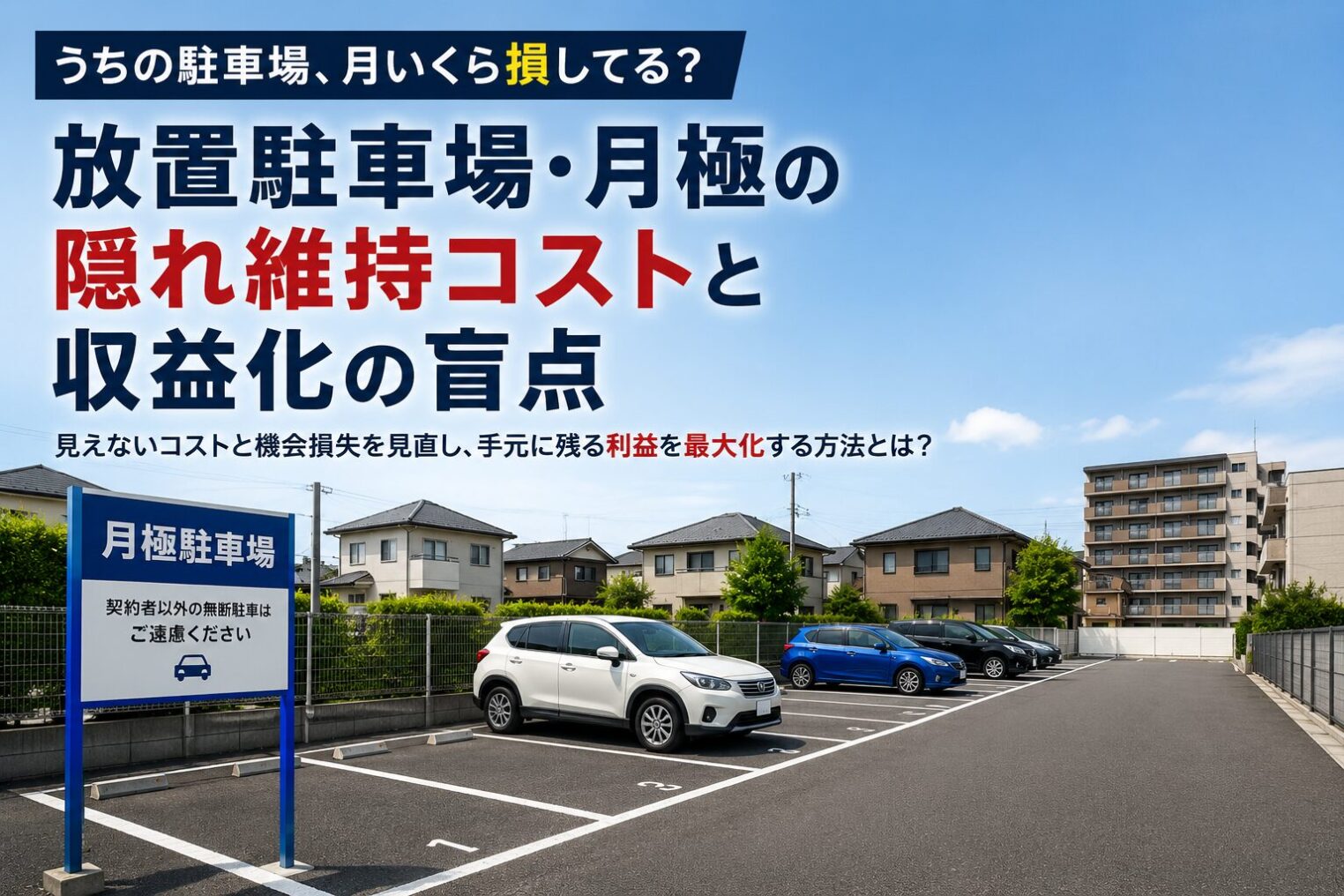 「うちの駐車場、月いくら損してる?」放置駐車場・月極の隠れ維持コストと収益化の盲点 「うちの駐車場、月いくら損してる?」放置駐車場・月極の隠れ維持コストと収益化の盲点