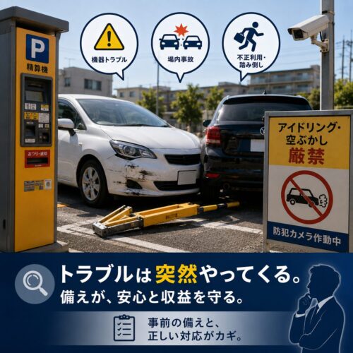 コインパーキングの場内トラブル解決マニュアル｜事故・機器故障・不正利用にオーナーはどう立ち向かうべきか？